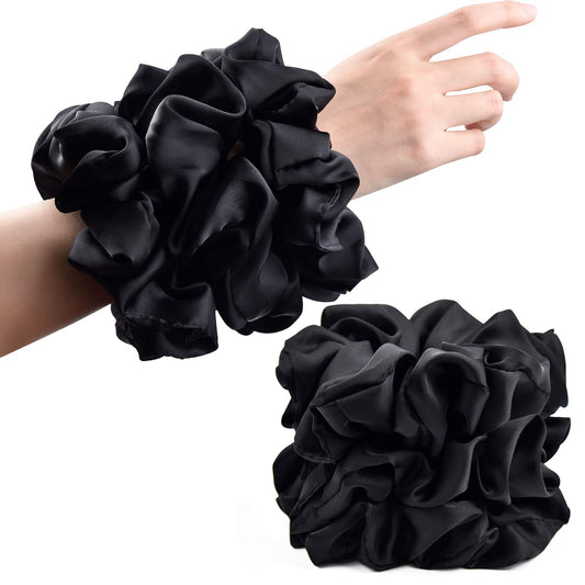 CEELGON Black Big Scrunchies for Women 6.3Inches Large Scrunchie Satin Oversized Silk Thick Elastic Hair Ties Jumbo Hair Scrunchies 6 Pack (Black)