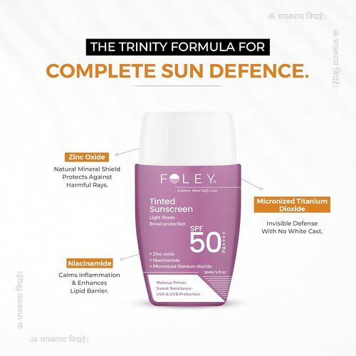 Foley Tinted Sunscreen SPF 50 PA++++ - Matte & Lightweight Formula | No White Cast | 30ml for Daily Use