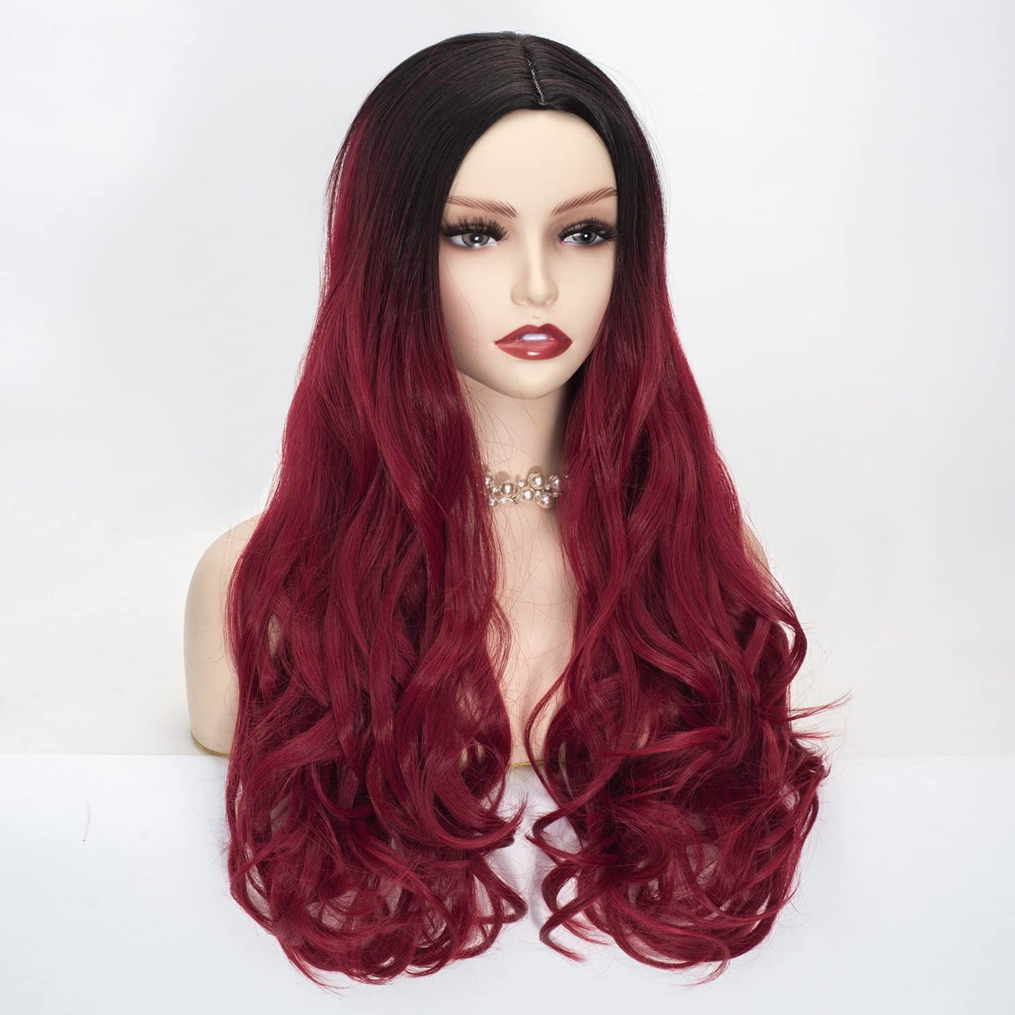 FALAMKA Dark Red Wig for Women Red Ombre Long Wavy Wig Cosplay Costume