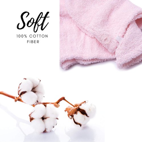 KEEPOZ Hair Towel Wrap - Quick Dry 100% Cotton Turban for Women | Super Absorbent & Anti-Frizz (Pink)