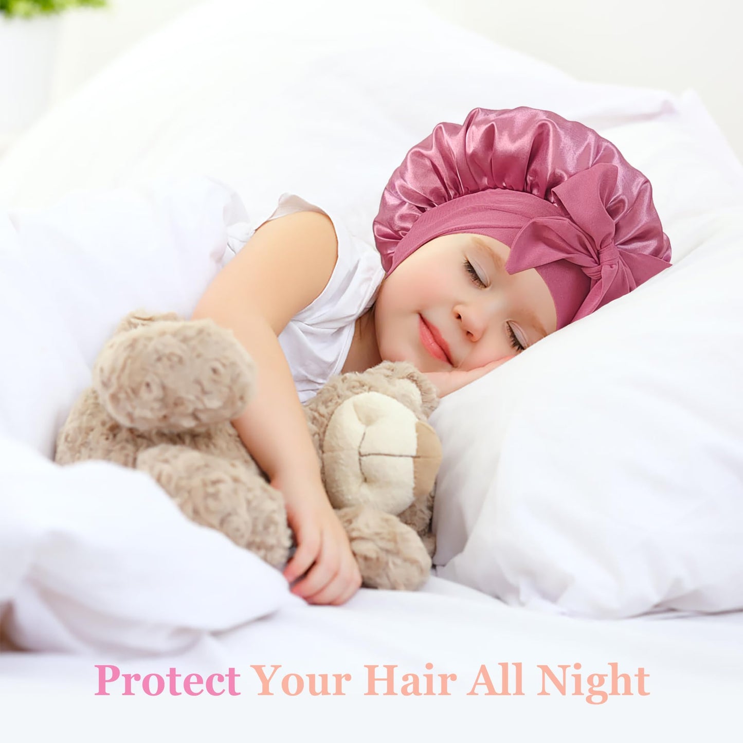 choshion 2 PCS Kids Bonnets for Girls, Silk Bonnet for Kids, Satin Silk Hair Bonnet for Sleeping with Tie Band, Baby Toddler Teens Child Sleep Cap for Curly Hair Braids