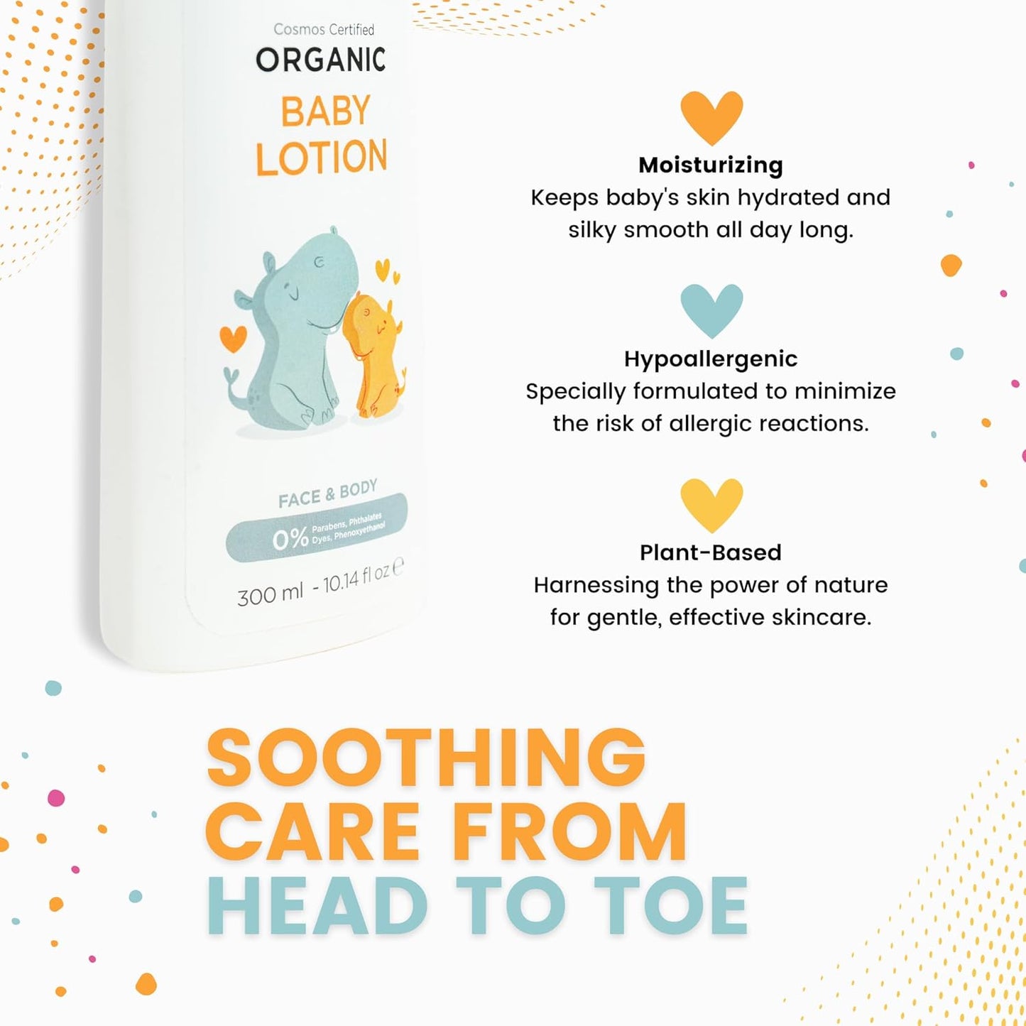 Skiennix Organic Baby Lotion - Natural Moisturizer for Newborns & Toddlers | Gentle for Sensitive Skin, 10.14 fl oz