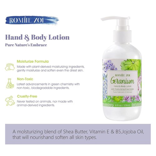 ROMIIE ZOI Daily Hand & Body Lotion - Moisturizing Shea Butter & Geranium - 236 ML / 8 FL OZ