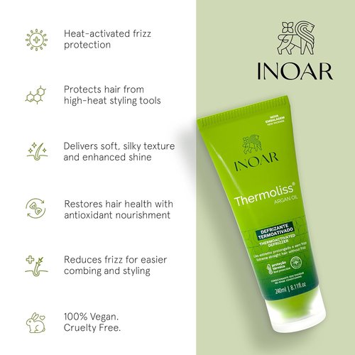 Inoar Argan Oil Thermoliss Balm - Frizz Control & Heat Protection with Amino Acids | 8.1 fl. oz
