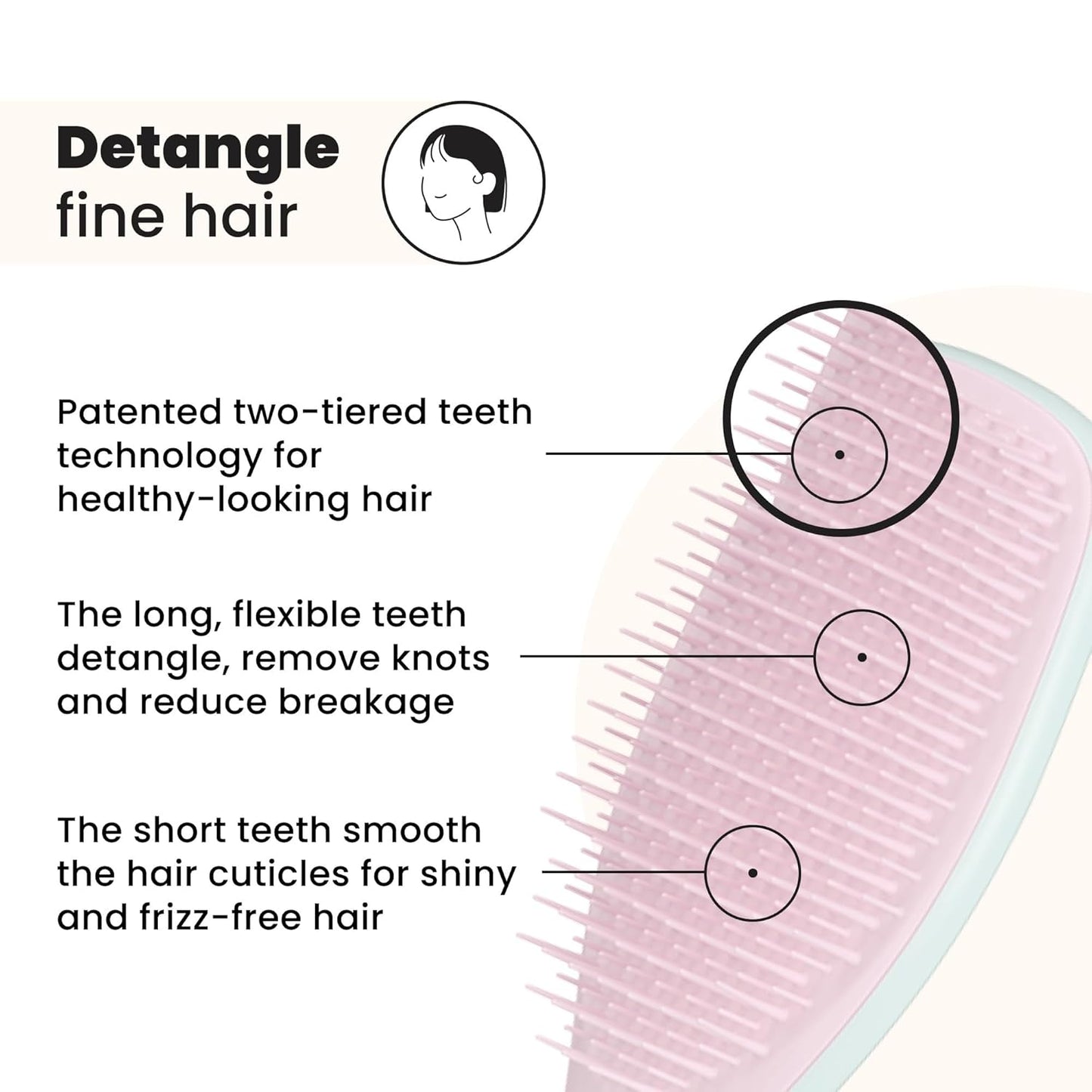 Tangle Teezer Fine Detangler Brush - Reduce Breakage for Fine Hair | Marshmallow Pink & Mint