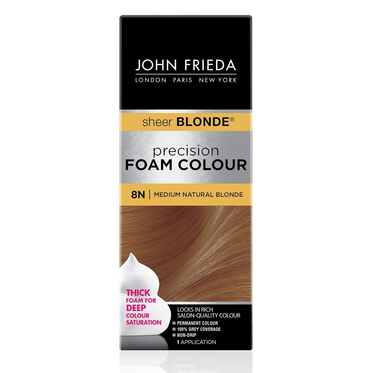John Frieda Precision Foam Colour - Medium Natural Blonde 8N Hair Color Kit | Full-Coverage, Anti-Fade Formula