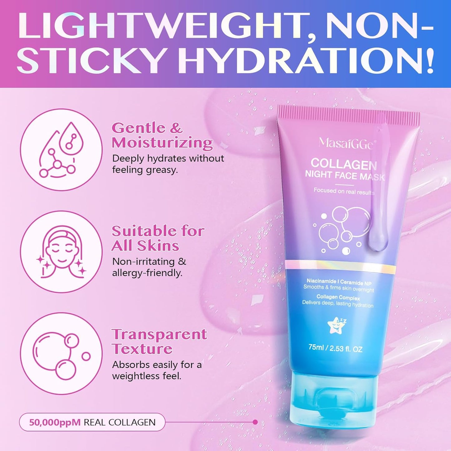 Skiennix Collagen Night Wrapping Mask - Peel Off Face Mask for Elasticity & Hydration | 2.53 fl. oz. with Applicator