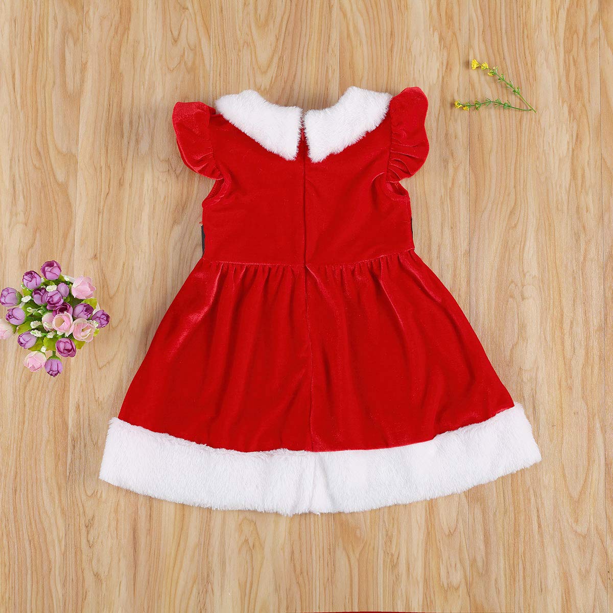 Springcmy Baby Girls Christmas Dress Velvet Santa Claus Dress Long Sleeve Plush Xmas Princess Party Cosplay Costume Dress (J-Red, 6-12 Months)