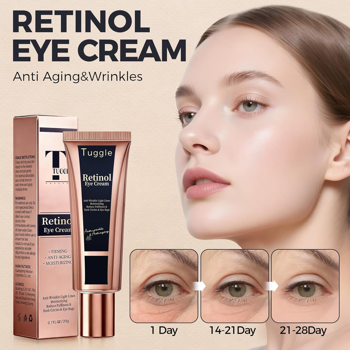 Skiennix Retinol Under Eye Cream - Anti-Aging Formula with Caffeine & Peptides for Dark Circles & Puffiness | 0.7 Fl. Oz