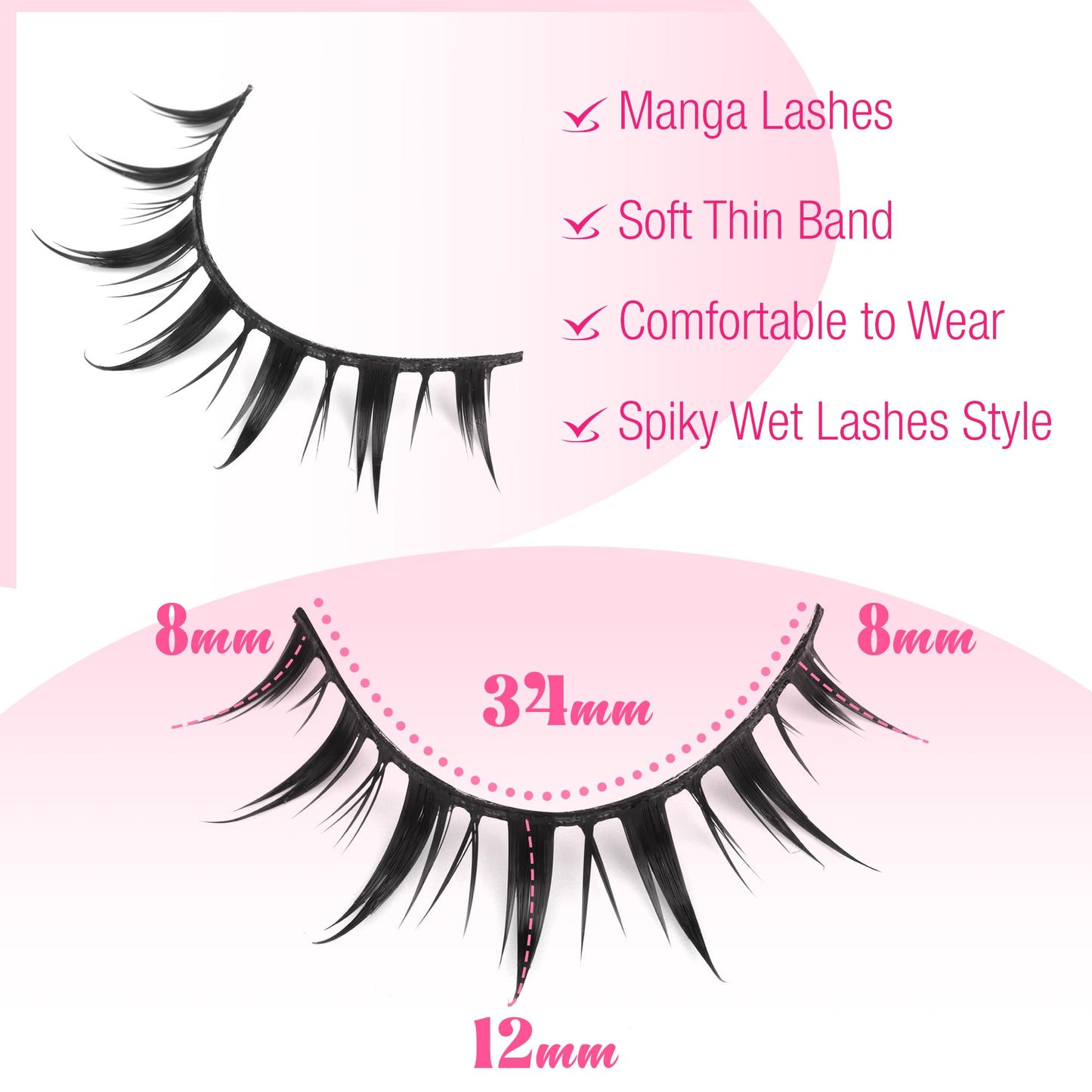 Manga Lashes Anime Lashes Spiky False Eyelashes Wispy Lashes Pack 9 Pairs Fake Lashes Spiky Eye Lashes Cosplay Natural Lashes by Lanflower
