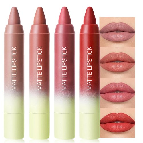 Erinde Matte Lipstick Crayon Set - 4 Long-Lasting Waterproof Velvet Shades | Vegan & Cruelty-Free