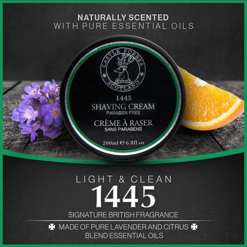 Castle Forbes 1445 Shaving Cream - Moisturizing Smooth Lather with Essential Oils | 6.8 fl. oz. | Protects Against Razor Burn & Irritation