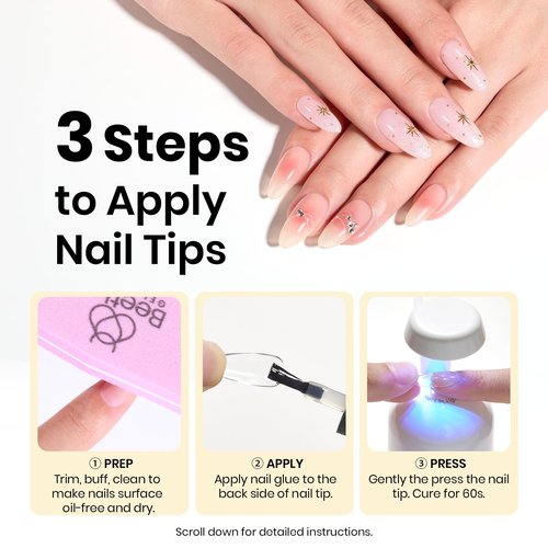 Beetles 2Pcs 15ml Gel Nail Glue, 9 In 1 UV Nail Glue for Acrylic Nail Tips, Super Strong Brush for Base Coat, Gift for Women, UV LED Light Required
