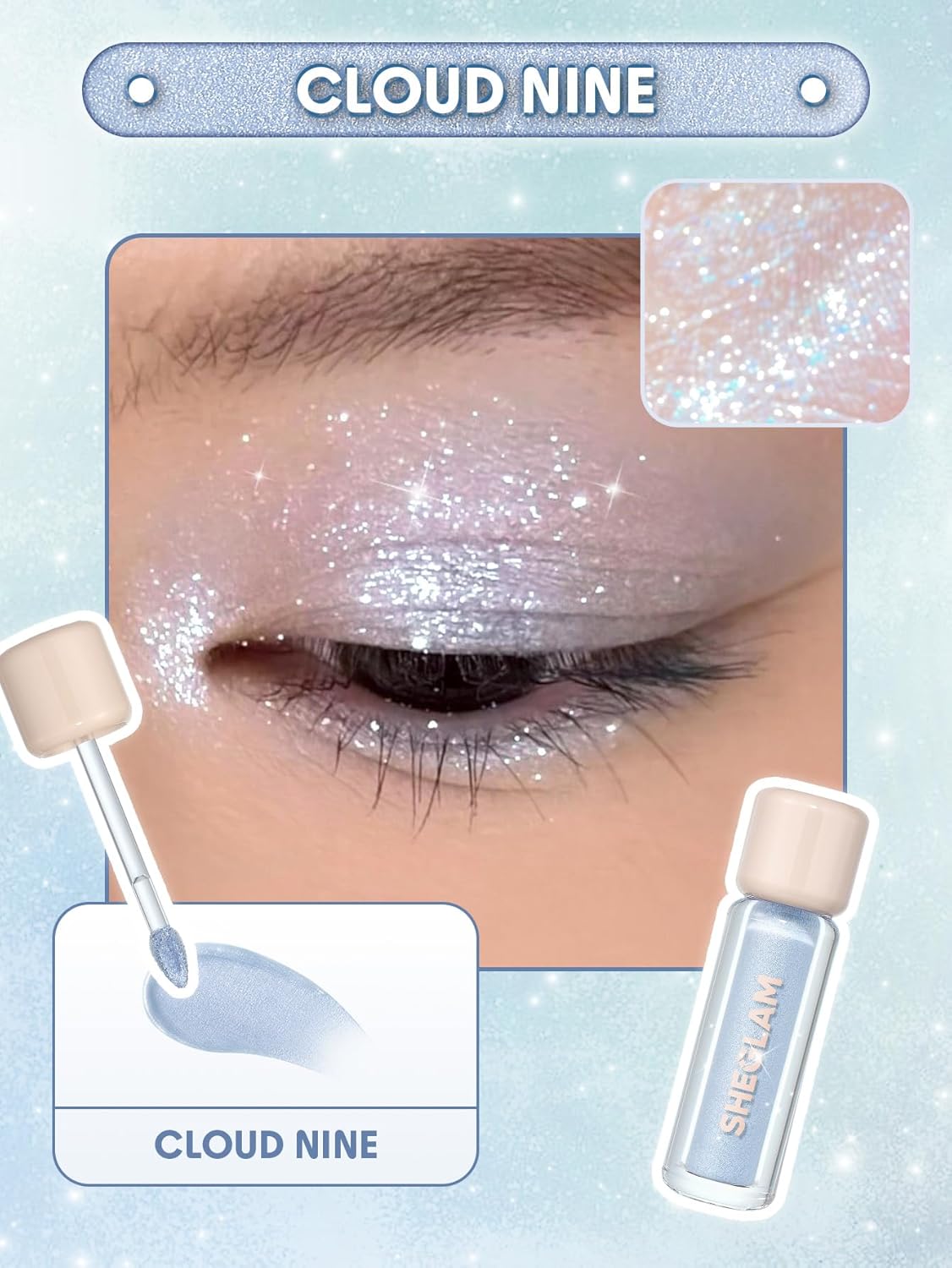SheGlam Airglow Liquid Eyeshadow - 16-Hour Long-Lasting Shimmer in Cloud Nine