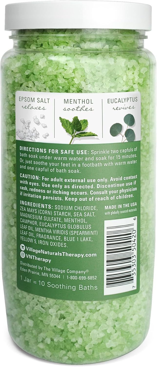 Village Naturals Therapy Muscle Mineral Bath Soak - Eucalyptus Mint Scent, 20 oz | Pack of 4