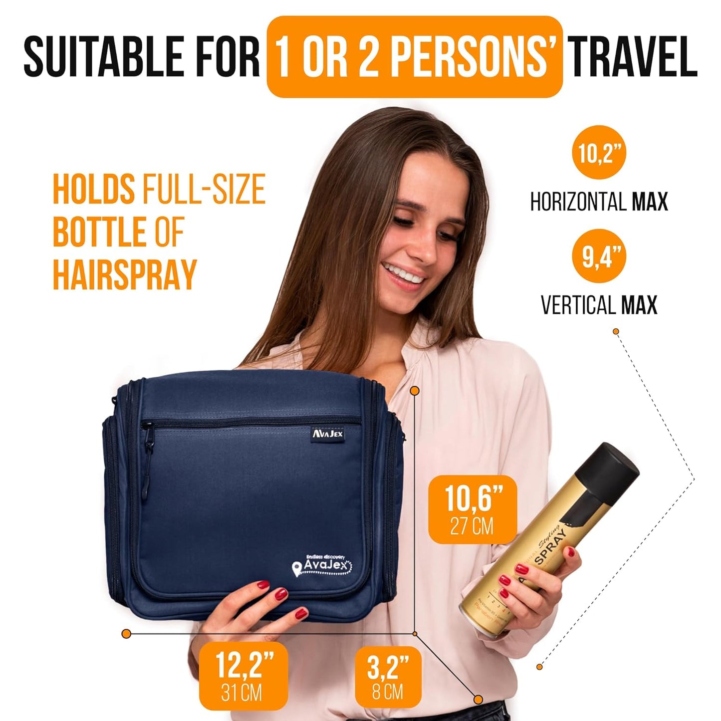 Travel Toiletry Bag - Large Waterproof Organizer with 19 Compartments | 10.6”x10.6”x3.2”