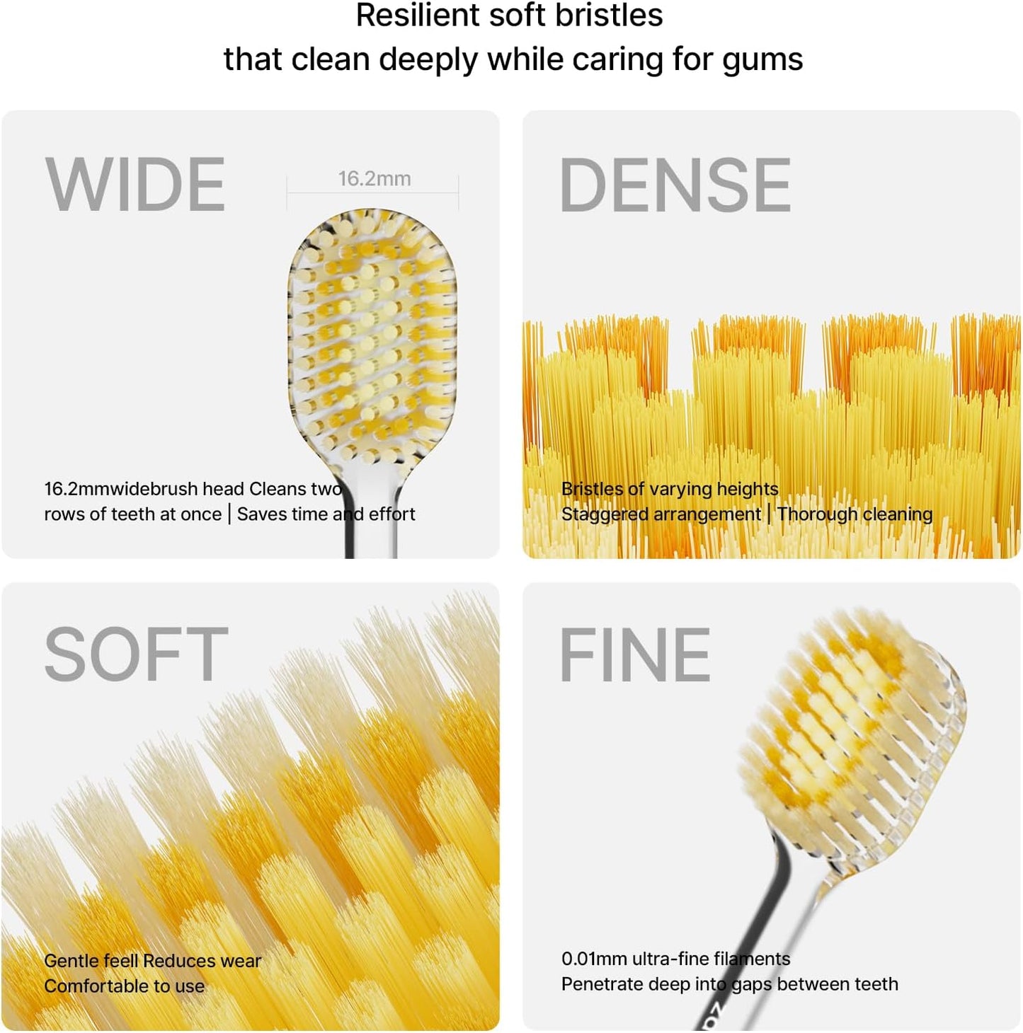 ZDEER Ultra Soft Bristle Toothbrush - Gentle Care for Sensitive Gums | Aluminum Alloy Handle, 11 Heads
