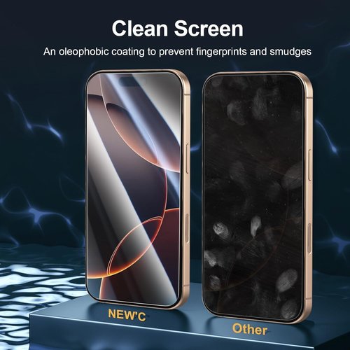 NEW'C iPhone 17 & 16 Pro Screen Protector - 3 Pack, Enhanced Tempered Glass, Case Friendly, Easy Install