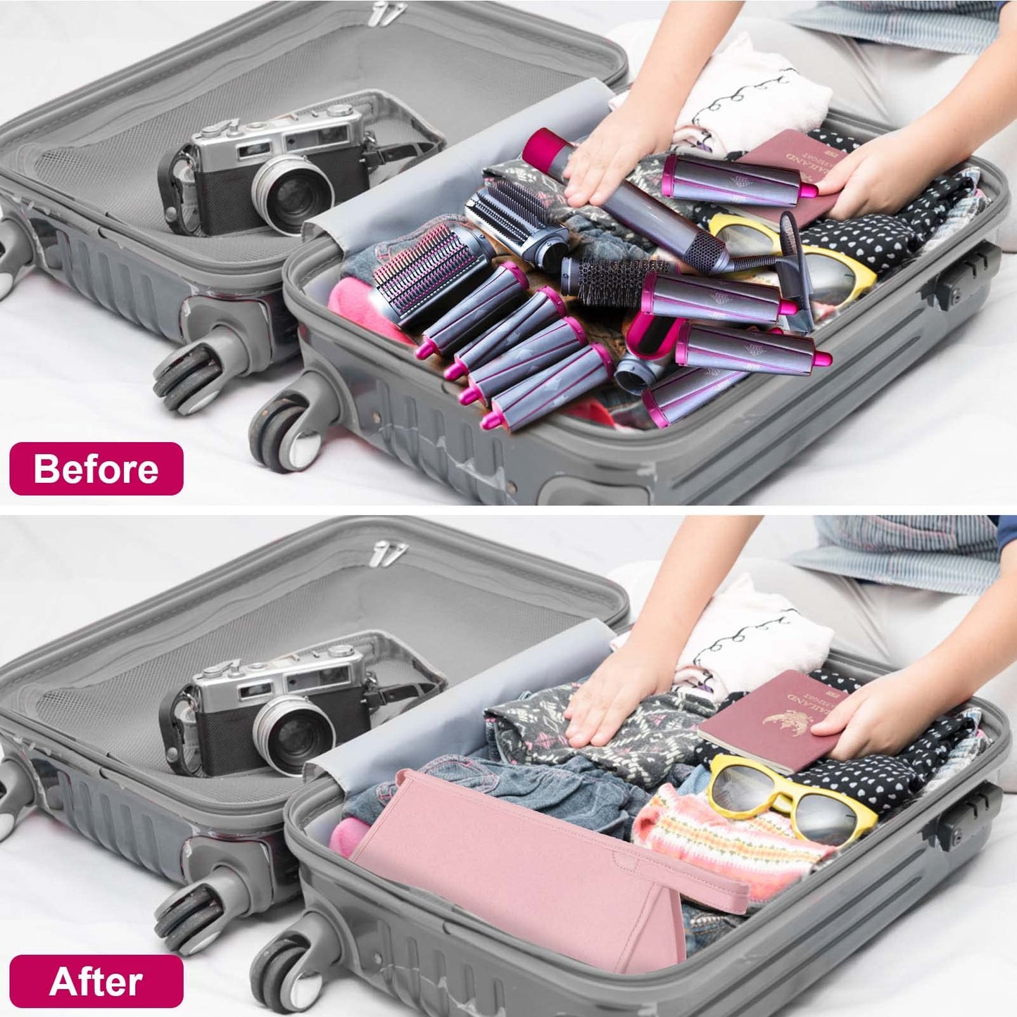 Travel Case for Dyson Airwrap Styler/Shark Flexstyle, Portable Carrying Case for Dyson Supersonic Hair Dryer, Waterproof Anti-scratch Dustproof Shockproof Protection Organizer Travel Storage Bag(Pink)