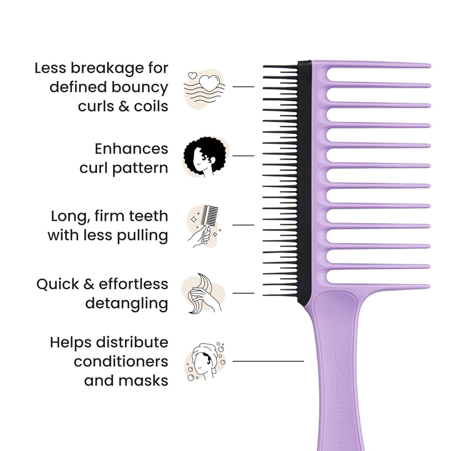 Tangle Teezer Wide Tooth Comb - Double-Sided Detangling Comb for Curly Hair | Lilac Color