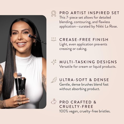 BK BEAUTY - Nikki La Rose Pro Artist Makeup Brush Set | 7 Essential Brushes for Flawless Application