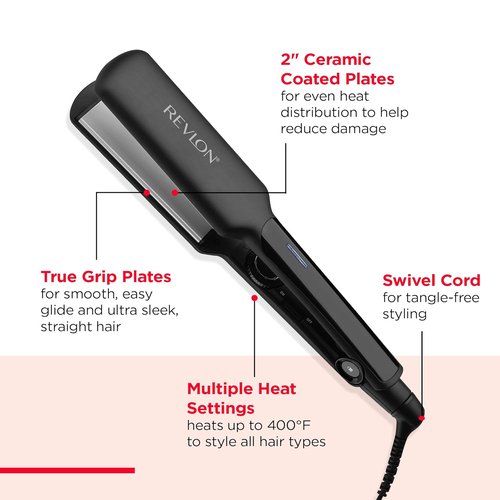 REVLON Ceramic Coated Flat Iron - Fast Heating Hair Straightener for Smooth Results | Travel-Friendly Black