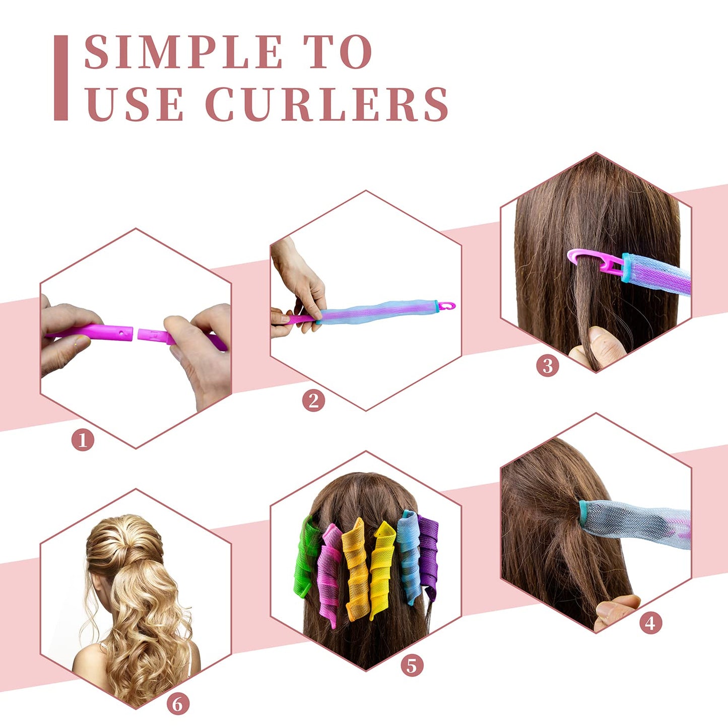 30Pcs Heatless Hair Curlers Rollers Spiral Curls Styling Kit with 2 Styling Hooks,No Heat Curlers for Women Girl's Long Hair 21.8”(55 cm)…