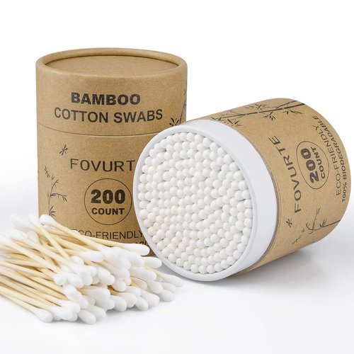 Bamboo Cotton | Organic Cotton Swabs - 400 Count Double-Headed Ear Buds for Travel & Makeup Removal