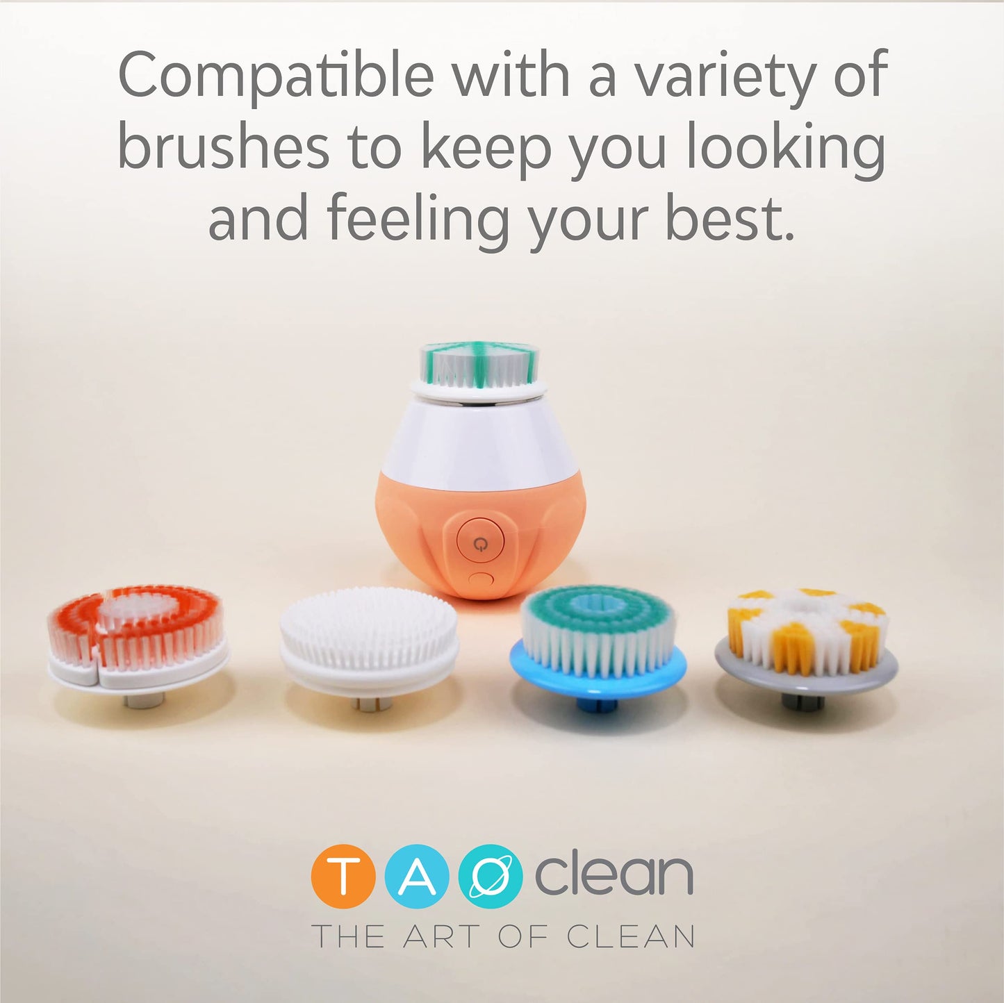 TAO Clean Ona Diamond Orbital Facial Brush and Cleansing Station, Electric Face Cleansing Brush with Ergonomic Handle, Dual Speed Settings, Orange
