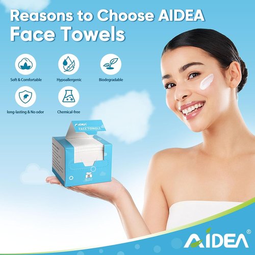 AIDEA Disposable Face Towels - 100 Count | Gentle Cleansing Wipes for Sensitive Skin, Perfect for Travel