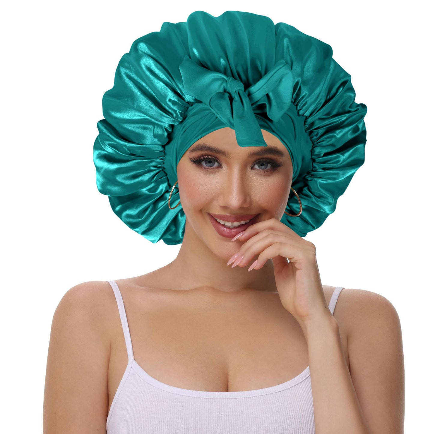 Vettres Hair Bonnet for Sleeping Satin Bonnet Silk Sleep Bonnets Double Layer Satin Bonnet with Tie Peach Red