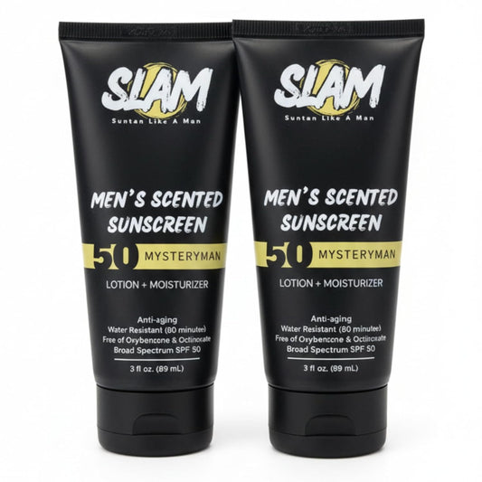 SLAM MysteryMan Men's Sunscreen Lotion SPF 50 - Moisturizing, Water-Resistant Face & Body Sunblock | 3 fl oz Double Pack