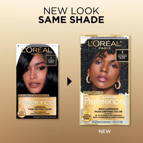 L'Oreal Paris Hair Color - Superior Preference Luminous Fade-Defying Dye | Ultimate Black, 9 Weeks Radiance