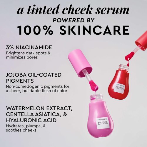 Glow Recipe Niacinamide Dewy Flush Tinted Liquid Blush Serum - Hydrating & Brightening Soft Pink Tint - Dragon Fruit Flush (0.4 oz)