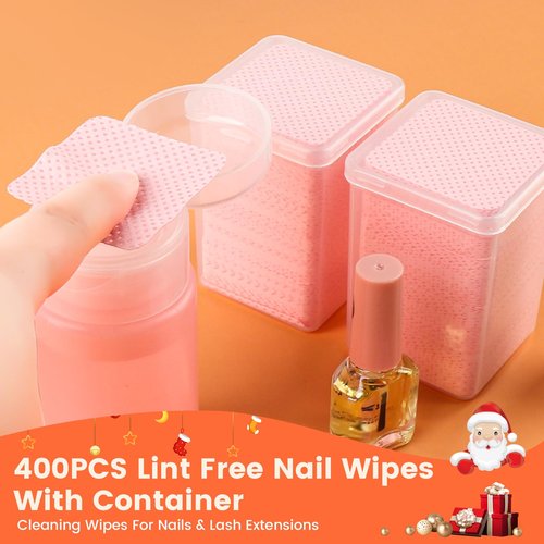 Corconess 400PCS Lint Free Nail Wipes with Dispenser - Gel Nail Polish Remover Wipes with Acetone Dispenser,Lash Extensions Glue Cleaning Wipe with 1PCS Empty Pump Dispenser Bottle Nail Supplies