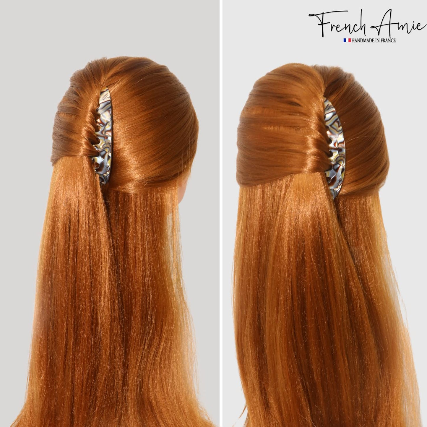 French Amie 7 Teeth Handmade Celluloid Side Hair Comb Flexible Durable Hair Combs Strong Hold Hair Clips for Women No Slip Styling Girls Paris Hair Accessories, Made in France (Silver Onyx Gray)