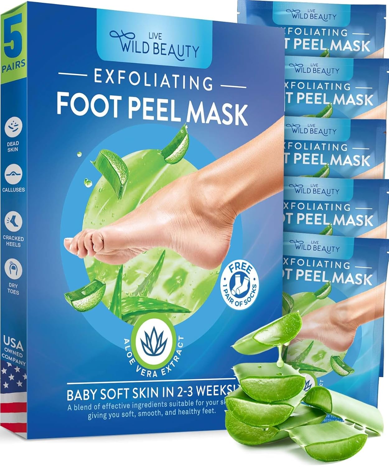 Wild Beauty Foot Peel Mask (3 Pack), Moisturizes Dry Cracked Feet, Soft Foot Exfoliator for Calluses, Foot Mask Peeling Foot Softener, Feet Peeling Mask for Women, Exfoliating Foot Mask Peel.