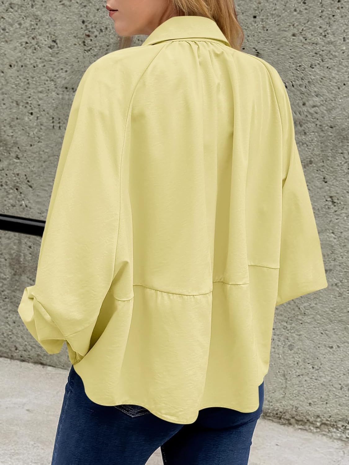 Tankaneo Women's Oversized Bomber Jacket - Stylish Batwing Sleeve & Zip-Up Design | Puffed Lapel Outerwear