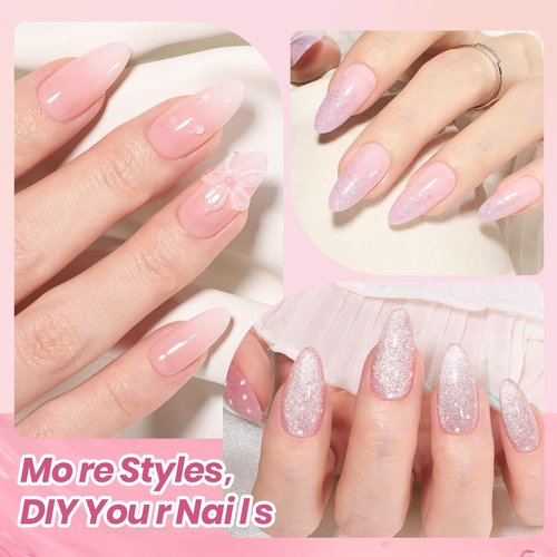 Beetles 80 Pcs Jelly Gel Nail Polish Set -20 Color Gel Nail Kit with U V Light and Cat Eye Top Coat Rubber Base, Milky Pink Nude Red Glitter Sheer Daylight Nails Kit Salon Gifts for Women Teens Girls