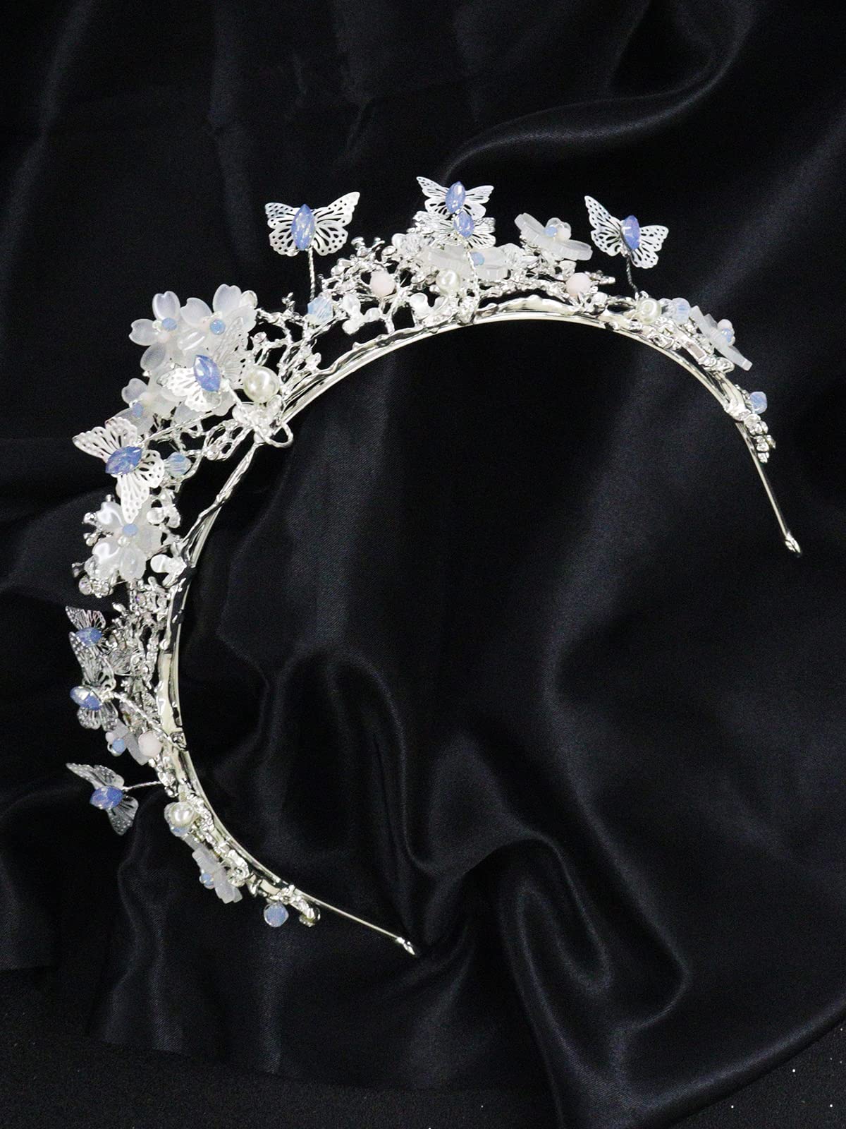 Brihasory Butterfly Queen Birthday Crowns Gold Tiaras for Bride, Crystal Royal Princess Wedding Rhinestone Headband, Costmue Party Christmas Halloween Black Prom Headpiece for Women and Girls (Opal)