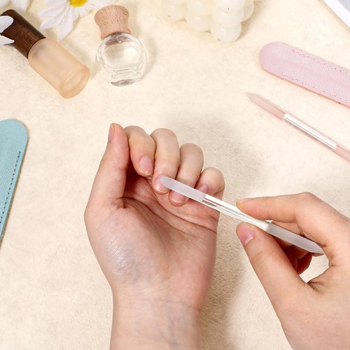2Pcs Glass Cuticle Pusher with Leather Case, Dual Ended Cuticle Remover Tool Professional Manicure Stick Fingertip Precision Filing Cuticle Remover Tools for Nail Salons Home (Clear, Pink, Green)