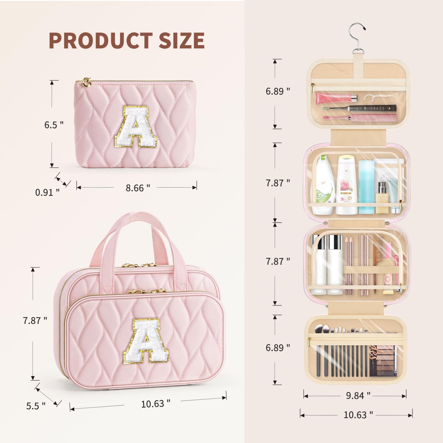 YOOLIFE Hanging Toiletry Bag for Women - Travel Toiletry Bag Makeup Bag, Portable Toiletries Cosmetic Bag, Airplane Travel Essentials Black - M