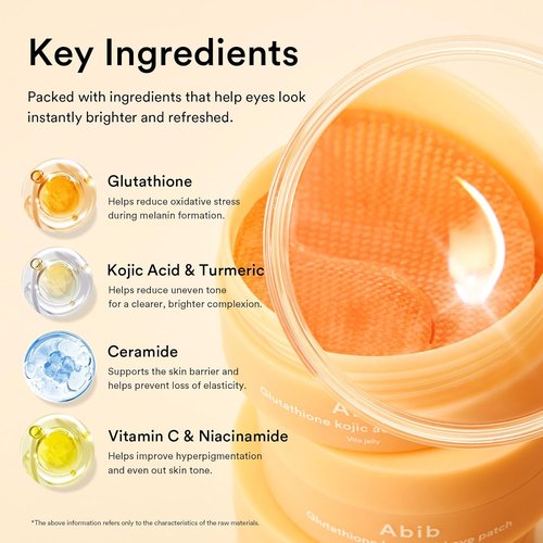 Abib Glutathione Kojic Acid Eye Patches - Brighten Dark Circles & Spots | 60 Count Korean Skin Care