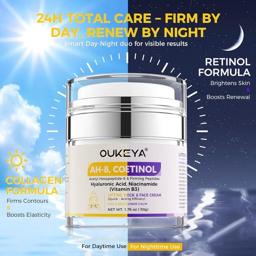 OUKEYA Retinol Lifting Neck & Face Cream - Peptide Firming Care with Hyaluronic Acid, Hydrating & Brightening
