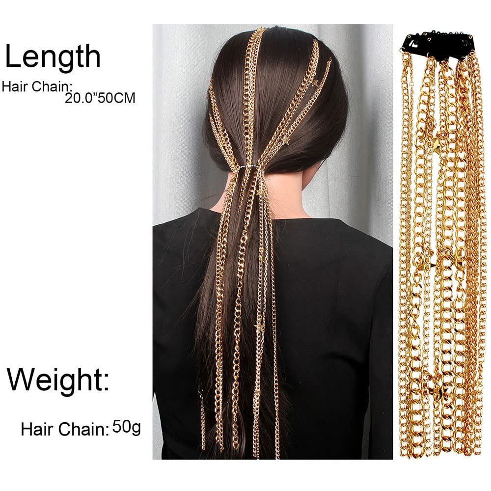 Chamvino 2PCS Dreadlocks pearl Tassel Ponytail Multi-Strand Hair Chain Prom Party Concave styling hair accessories hair extension chain with clip for girls and women (gold)