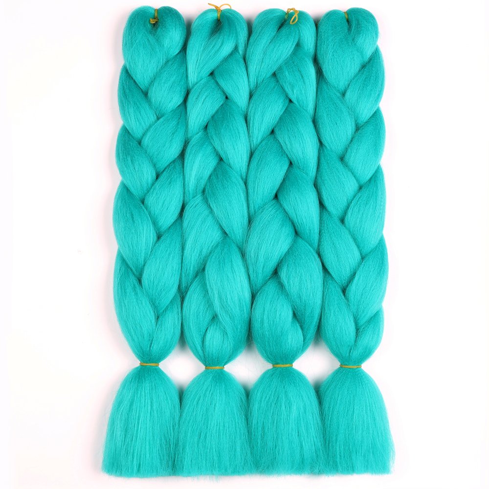 Sharopul Original Jumbo Braids Hair Extension can shrink in hot water profession at box braids 3pcs Pure Solid Cyan Blue Color 24inch 100g/pc For Twist Box Braiding Hair (cyan blue)