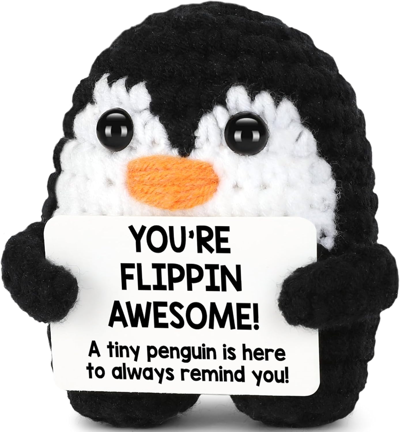 Positive Crochet Penguin, Mini Funny Brithday Galentines Valentines Gifts for Women Men Teens Boys Girls, Inspirational Appreciation Gifts for Coworker Friend Sister Her Him, Emotional Positive Decor