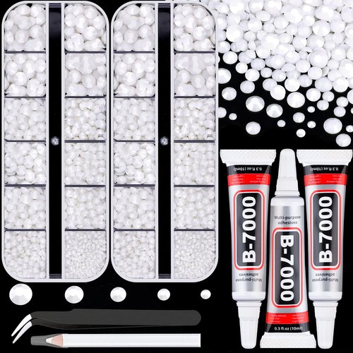 Resin Rhinestones for Crafting with 3Pcs 10ml B7000 Jewelry Glue, 2 Boxes White Flatback Gems Crystals Diamond for Bedazzling Crafts DIY Nail Art Makeup,Gems for Clothing Tumblers Shoes