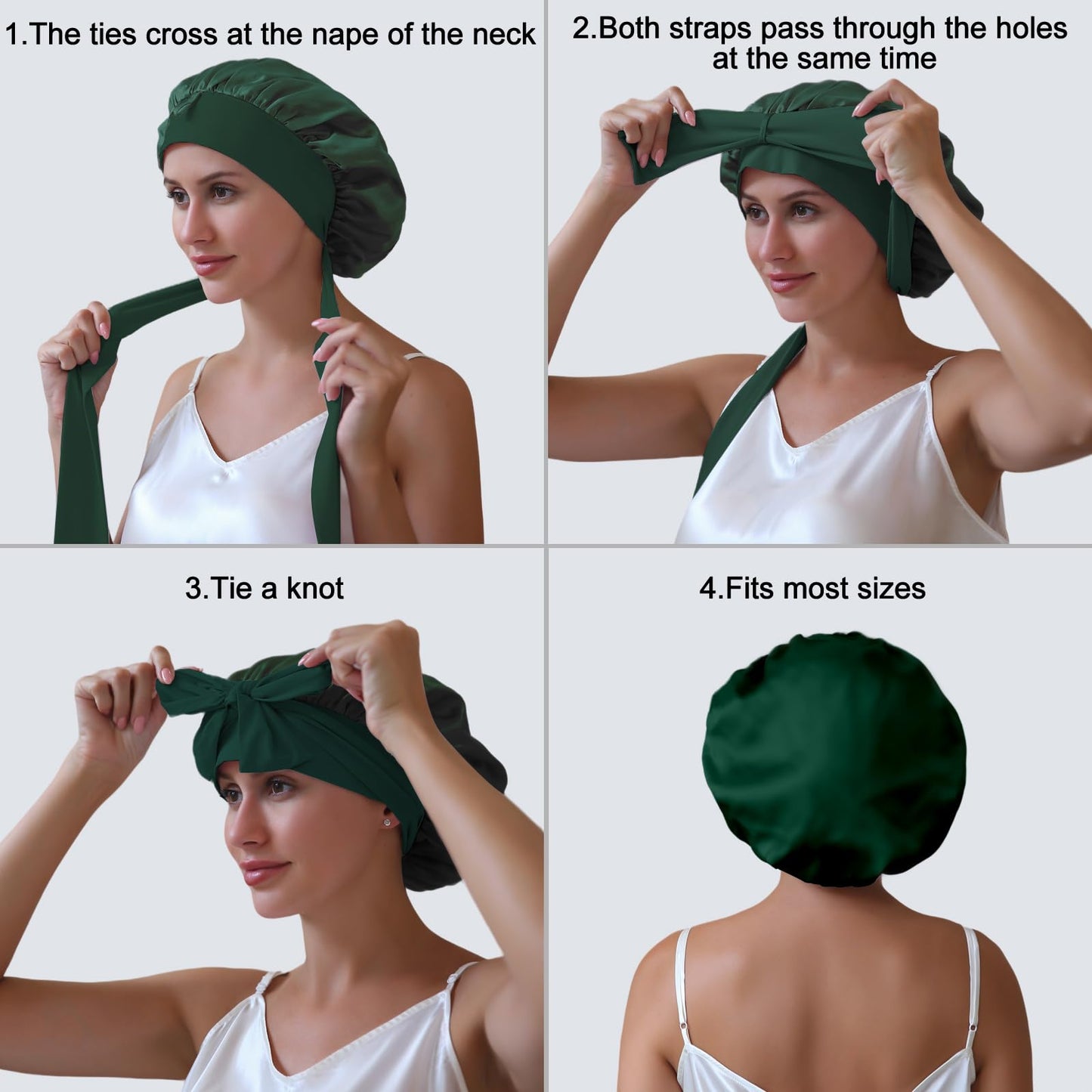 ZIMASILK 100% Mulberry Silk Bonnet for Sleeping Women Long Hair Double Layer Silk Wrap with Tie Band Stay On Head for Hair Care (1Pc, Blackish Green)