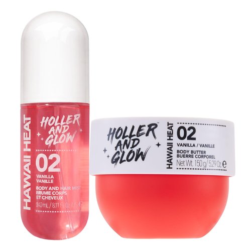 Bundle of Holler And Glow Hawaii Heat Body & Hair Mist + Body Butter, Body Spray, Warm Vanilla, Peony & Amber Scented, Moisturizing, Nourishing, Shea Butter, Peony, Amber Scented, 2 Piece Set